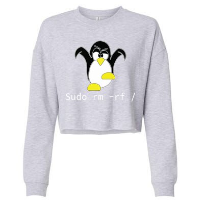 Tux Linux Penguin Sudo Rm Rf Programmer Developer Hacker Cropped Pullover Crew