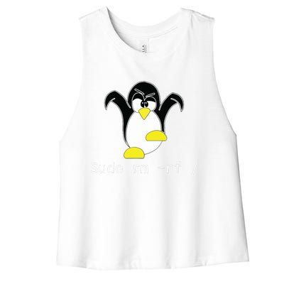 Tux Linux Penguin Sudo Rm Rf Programmer Developer Hacker Women's Racerback Cropped Tank