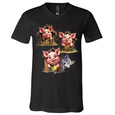 Three Little Pigs - Costume For   Adults Women V-Neck T-Shirt