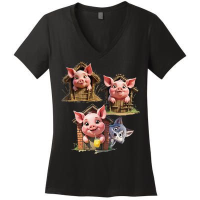 Three Little Pigs - Costume For   Adults Women Women's V-Neck T-Shirt