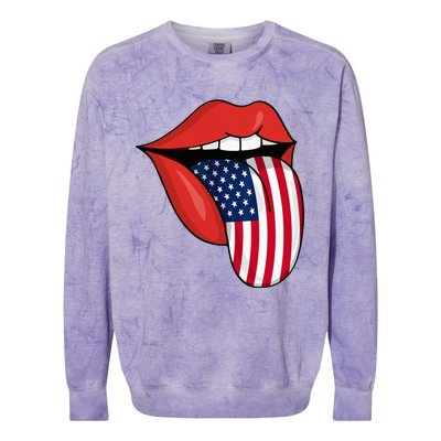 Tongue Lips Patriotic American Flag 4th Of July Colorblast Crewneck Sweatshirt