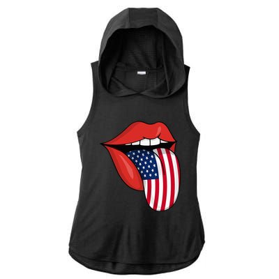 Tongue Lips Patriotic American Flag 4th Of July Ladies PosiCharge Tri-Blend Wicking Draft Hoodie Tank