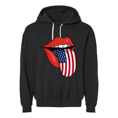 Tongue Lips Patriotic American Flag 4th Of July Garment-Dyed Fleece Hoodie