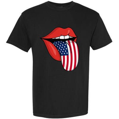 Tongue Lips Patriotic American Flag 4th Of July Garment-Dyed Heavyweight T-Shirt