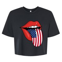 Tongue Lips Patriotic American Flag 4th Of July Bella+Canvas Jersey Crop Tee