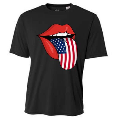 Tongue Lips Patriotic American Flag 4th Of July Cooling Performance Crew T-Shirt