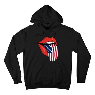 Tongue Lips Patriotic American Flag 4th Of July Hoodie