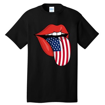 Tongue Lips Patriotic American Flag 4th Of July Tall T-Shirt