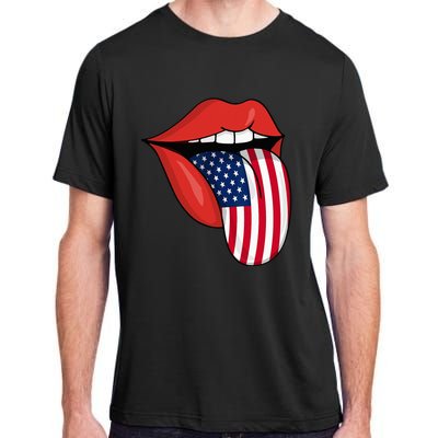 Tongue Lips Patriotic American Flag 4th Of July Adult ChromaSoft Performance T-Shirt