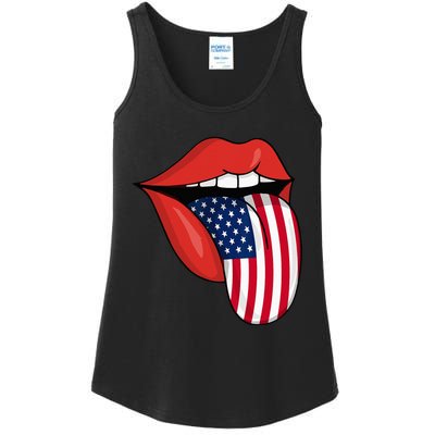 Tongue Lips Patriotic American Flag 4th Of July Ladies Essential Tank