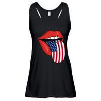 Tongue Lips Patriotic American Flag 4th Of July Ladies Essential Flowy Tank