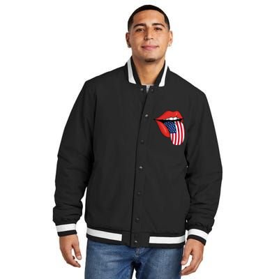 Tongue Lips Patriotic American Flag 4th Of July Insulated Varsity Jacket