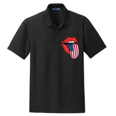 Tongue Lips Patriotic American Flag 4th Of July Dry Zone Grid Polo