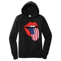 Tongue Lips Patriotic American Flag 4th Of July Women's Pullover Hoodie