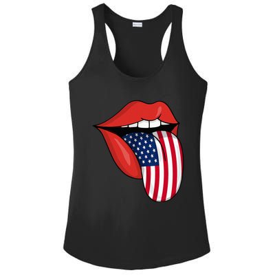 Tongue Lips Patriotic American Flag 4th Of July Ladies PosiCharge Competitor Racerback Tank