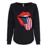 Tongue Lips Patriotic American Flag 4th Of July Womens California Wash Sweatshirt