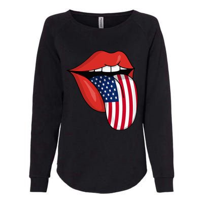 Tongue Lips Patriotic American Flag 4th Of July Womens California Wash Sweatshirt