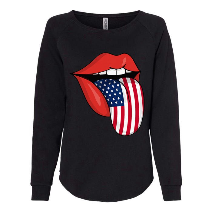 Tongue Lips Patriotic American Flag 4th Of July Womens California Wash Sweatshirt