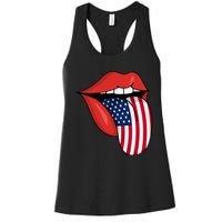 Tongue Lips Patriotic American Flag 4th Of July Women's Racerback Tank