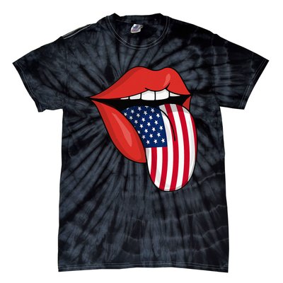 Tongue Lips Patriotic American Flag 4th Of July Tie-Dye T-Shirt