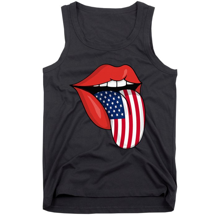 Tongue Lips Patriotic American Flag 4th Of July Tank Top