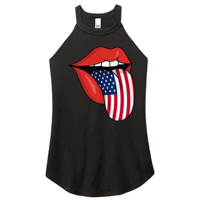 Tongue Lips Patriotic American Flag 4th Of July Women's Perfect Tri Rocker Tank