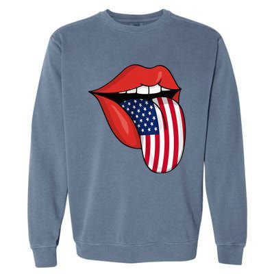 Tongue Lips Patriotic American Flag 4th Of July Garment-Dyed Sweatshirt