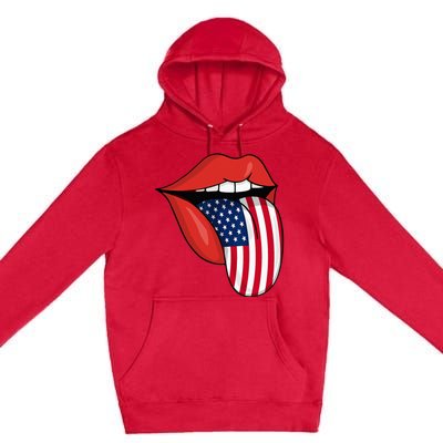 Tongue Lips Patriotic American Flag 4th Of July Premium Pullover Hoodie