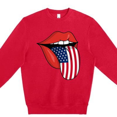 Tongue Lips Patriotic American Flag 4th Of July Premium Crewneck Sweatshirt