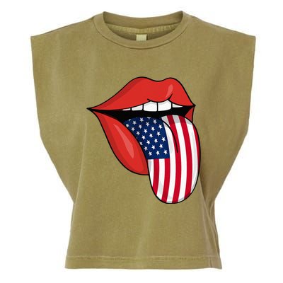 Tongue Lips Patriotic American Flag 4th Of July Garment-Dyed Women's Muscle Tee