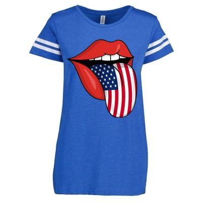 Tongue Lips Patriotic American Flag 4th Of July Enza Ladies Jersey Football T-Shirt