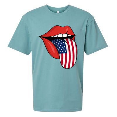 Tongue Lips Patriotic American Flag 4th Of July Sueded Cloud Jersey T-Shirt