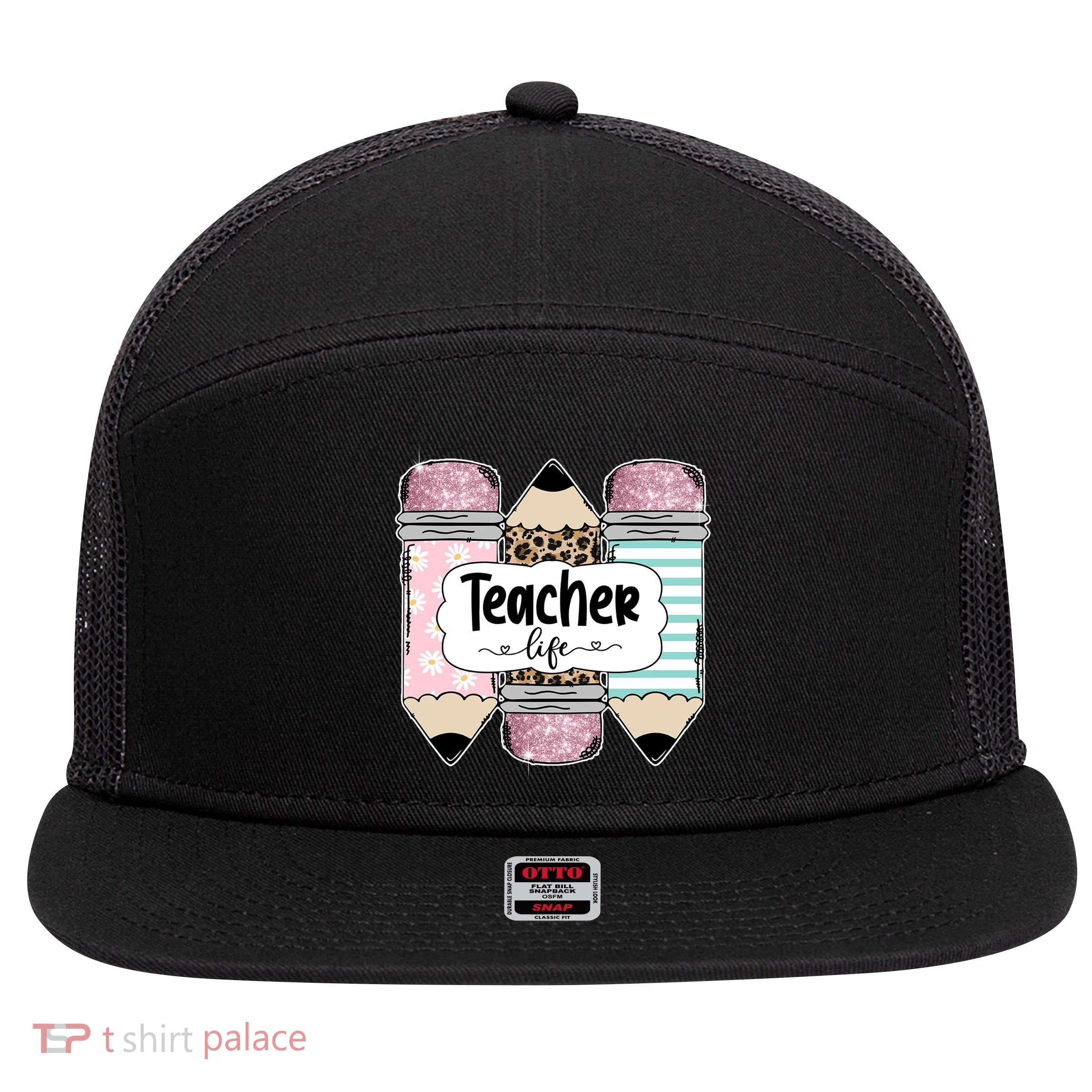 Teacher Life Pencil Back To School 7 Panel Mesh Trucker Snapback Hat