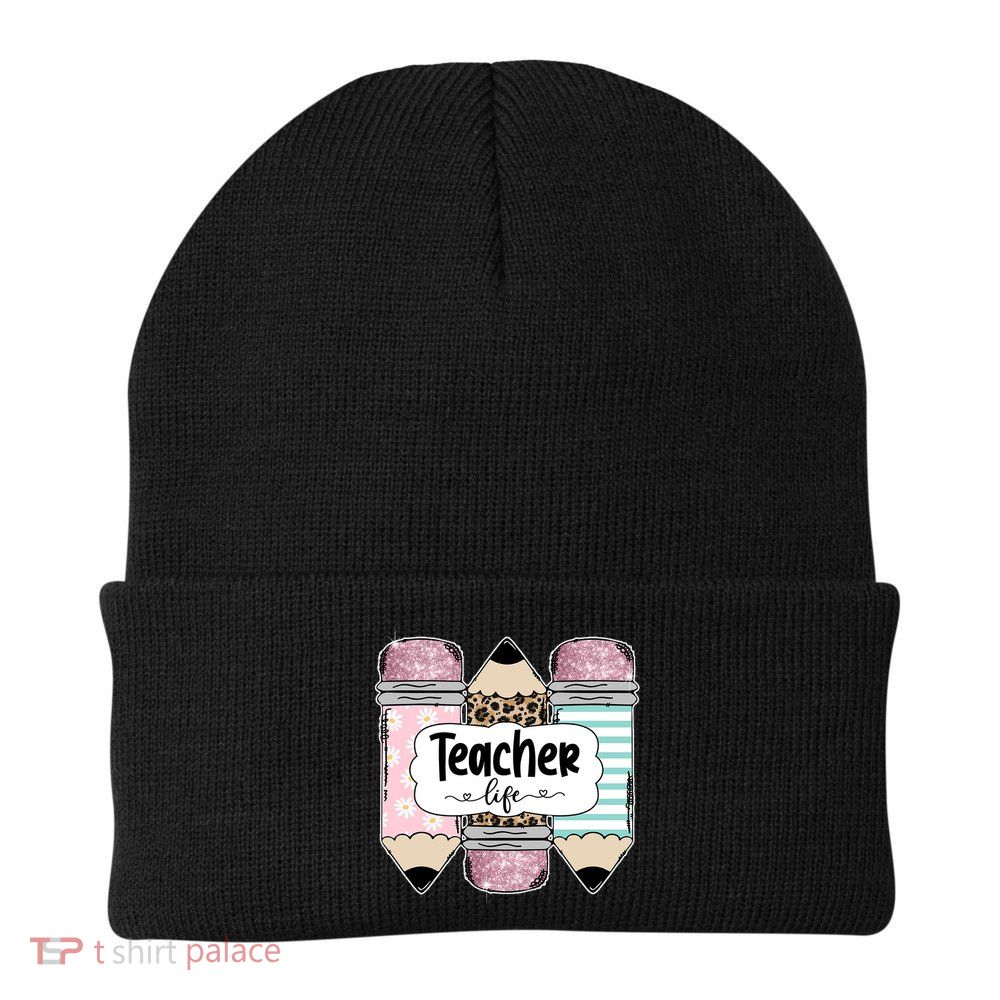 Teacher Life Pencil Back To School Knit Cap Winter Beanie