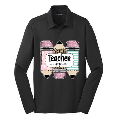 Teacher Life Pencil Back To School Silk Touch Performance Long Sleeve Polo