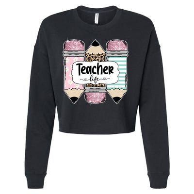 Teacher Life Pencil Back To School Cropped Pullover Crew