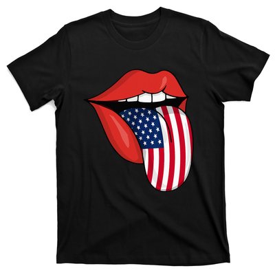 Tongue Lips Patriotic American Flag 4th Of July T-Shirt