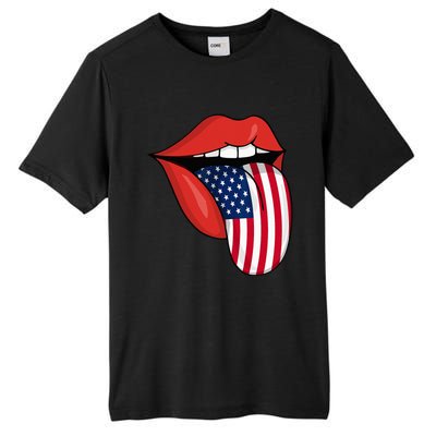 Tongue Lips Patriotic American Flag 4th Of July Tall Fusion ChromaSoft Performance T-Shirt