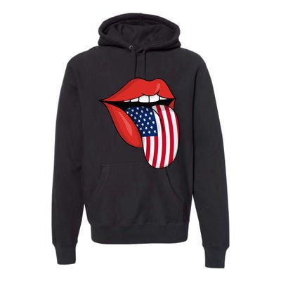 Tongue Lips Patriotic American Flag 4th Of July Premium Hoodie