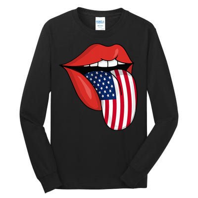 Tongue Lips Patriotic American Flag 4th Of July Tall Long Sleeve T-Shirt