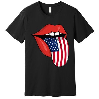 Tongue Lips Patriotic American Flag 4th Of July Premium T-Shirt