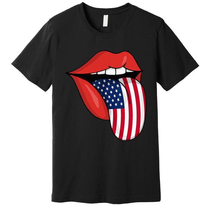 Tongue Lips Patriotic American Flag 4th Of July Premium T-Shirt