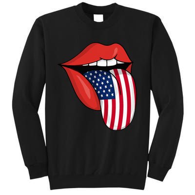 Tongue Lips Patriotic American Flag 4th Of July Tall Sweatshirt