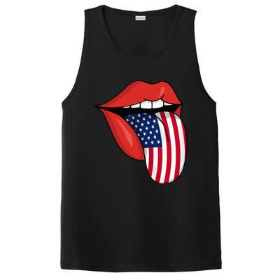 Tongue Lips Patriotic American Flag 4th Of July PosiCharge Competitor Tank