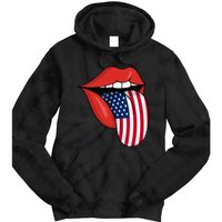 Tongue Lips Patriotic American Flag 4th Of July Tie Dye Hoodie