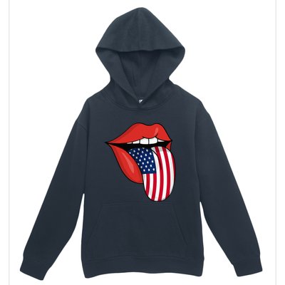 Tongue Lips Patriotic American Flag 4th Of July Urban Pullover Hoodie