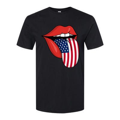 Tongue Lips Patriotic American Flag 4th Of July Softstyle CVC T-Shirt