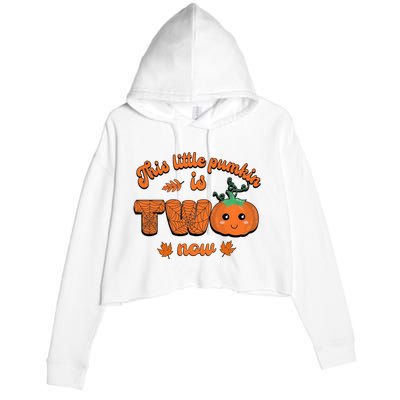 This Little Pumpkin Is Two Now Fall Birthday Funny Gift Crop Fleece Hoodie