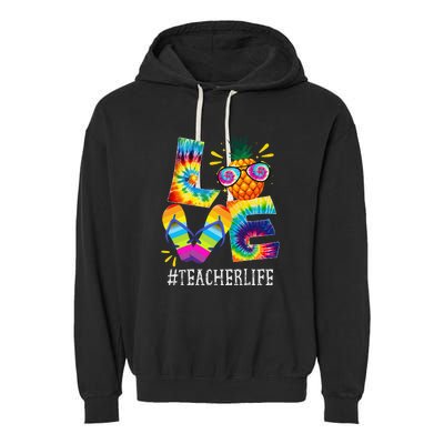 Teacher Love Pineapple Summer Funny Off Duty Tie Dye Garment-Dyed Fleece Hoodie