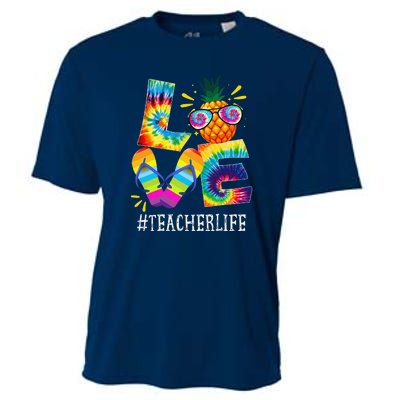 Teacher Love Pineapple Summer Funny Off Duty Tie Dye Cooling Performance Crew T-Shirt